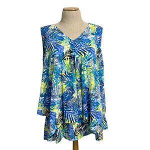 LULU B Leaf Print Sleeveless V-Neck Layered Top Womens 1X